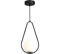ZBZFGE Hua Qiang Pendant Mid Century Hanging Light Fixture Matte Black with White Globe Glass Lampshade for Kitchen Island Dining Room Bedroom