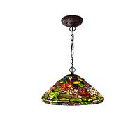 ZBZFGE Inch Style Pastoral Pendant Light Vintage Stained Glass Flowers Lampshade 2 Lights Hanging Lamp for Living Room Corridor,B,B
