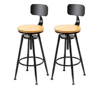 ZBZFGE Industrial Vintage Bar Stools, Kitchen Counter Height Adjustable Pipe Stools, Cast Iron Stools, Swivel Bar Stool with Backrest - Set of 2 (Wooden Top) (A)