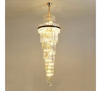 ZBZFGE LED with Long Crystal Light Fixture Luxury Villa Duplex Middle Floor Living Room Stair Spin Lighting, Chandelier Crystal,Hanging Light(Black,Cold WHITE-D70CM)