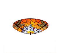 ZBZFGE Light Vintage Pastoral Stained Glass Orange Dragonfly Crystal Beads Shade Style Ceiling Lamp Fixture for Bedroom Restaurant,12 Inches