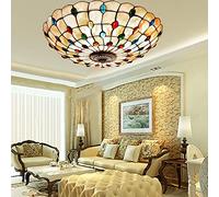 ZBZFGE Lights Vintage Hand-Made Stained Glass Lamp Shade Bedroom Flush Mount Ceiling Fixture for Bathroom Living Dining Room Kitchen Porch,Colourful-52cm