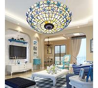 ZBZFGE Lights Vintage Hand-Made Stained Glass Lamp Shade Bedroom Flush Mount Ceiling Fixture for Bathroom Living Dining Room Kitchen Porch,Colourful-52cm