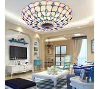 ZBZFGE Lights Vintage Hand-Made Stained Glass Lamp Shade Bedroom Flush Mount Ceiling Fixture for Bathroom Living Dining Room Kitchen Porch,Colourful-52cm