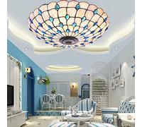 ZBZFGE Lights Vintage Hand-Made Stained Glass Lamp Shade Bedroom Flush Mount Ceiling Fixture for Bathroom Living Dining Room Kitchen Porch,Colourful-52cm
