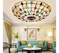 ZBZFGE Lights Vintage Hand-Made Stained Glass Lamp Shade Bedroom Flush Mount Ceiling Fixture for Bathroom Living Dining Room Kitchen Porch,Colourful-52cm