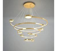 ZBZFGE Living Lamp, Adjustable Shaped Hardware Ring Pendant 3000K-Warm Light Dining Room Bedroom Ceiling Fixture, Gold,A-91W