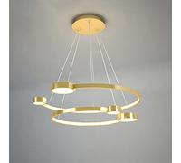 ZBZFGE Living Lamp, Adjustable Shaped Hardware Ring Pendant 3000K-Warm Light Dining Room Bedroom Ceiling Fixture, Gold,A-91W