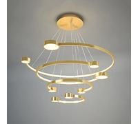 ZBZFGE Living Lamp, Adjustable Shaped Hardware Ring Pendant 3000K-Warm Light Dining Room Bedroom Ceiling Fixture, Gold,A-91W