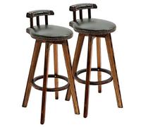 ZBZFGE Low Back Barstools Degree Swivel Seat Top, Synthetic Leather Upholstered Vintage Chair, Bar Height Stools with Solid Wood Leg (Green-2ps,63cm/24.8)