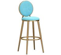 ZBZFGE Low Back Stools 26/30in Height Stool with Velvet Upholstered and Footrest, Bar Chair for Cafe Pub Kitchen Counter Dining Room (Light Blue-1ps,65cm/26in)