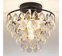 ZBZFGE Luxury Gold Chandelier Inch Semi Flush Mount Ceiling Light with Crystal Decoration for Hallway, Bedroom, Bathroom - E26 Base and Easy Installation Included,Hanging Light(Black)