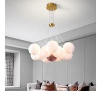 ZBZFGE Mid-Century Bubble Round Moon Planet White Milk Pink Chandelier Large Nordic Hanging Light Fixtures for Dining Kitchen Bedroom Living Room/13 Lights