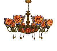 ZBZFGE Multi-Head Style Sunflower Chandelier with Vintage Rustic Stained Glass Ceiling Pendant Light for Living Room Bedroom Villa Hotel Hanging Pendant Lamp,8head (8head)
