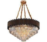 ZBZFGE Nordic Crystal Chandelier - Adjustable Height Ceiling Light, 6 Heads, Golden Pendant Light with Black Accents, Ideal for Living Room, Kitchen Island, Bedroom, Foyer, Hallway(12 Head)
