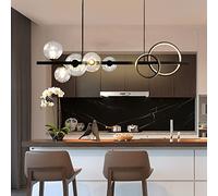 ZBZFGE Nordic Style Gold/Black Chandelier for Kitchen Loft with Glass Globe Shade Circle LED Ceiling Indoor Decoration Lamps Adjustable Pendant Fixture,Hanging Light(Black,White Light)