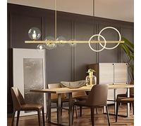 ZBZFGE Nordic Style Gold/Black Chandelier for Kitchen Loft with Glass Globe Shade Circle LED Ceiling Indoor Decoration Lamps Adjustable Pendant Fixture,Hanging Light(Gold,White Light)