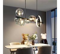 ZBZFGE Nordic Style Gold/Black Chandelier for Kitchen Loft with Glass Globe Shade Circle LED Ceiling Indoor Decoration Lamps Adjustable Pendant Light Fixture,Hanging Light(Black,Dimmable)