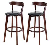 ZBZFGE PU Leather Bar Stools, Bar Height Stool Chairs, Wood Frame, Easy Assembly, Back and Footrest, Kitchen Counter, Dining Room Barstool (Black-2ps,71cm/28in)
