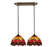 ZBZFGE Red Dragonfly Style Pendant Hanging Lamp, 8 Inch Stained Glass Dining Room, Height Adjustable Ceiling for Farmhouse Kitchen Island Decor,3 Light 76cm