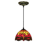 ZBZFGE Red Dragonfly Style Pendant Hanging Lamp, 8 Inch Stained Glass Dining Room, Height Adjustable Ceiling for Farmhouse Kitchen Island Decor,3 Light 76cm