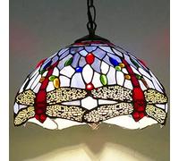 ZBZFGE Red Dragonfly Style Pendant Lights,Handmade Stained Glass Blue Purple Lampshade, Antique Ceiling Hanging Light for Kitchen Island Bedrooms,12in