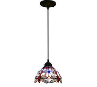 ZBZFGE Red Dragonfly Style Pendant Lights,Handmade Stained Glass Blue Purple Lampshade, Antique Ceiling Hanging Light for Kitchen Island Bedrooms Balco,8in