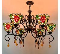 ZBZFGE Retro Chandelier Chandelier -Style Vintage Stained Glass Grape Shades Inverted CeilPendant Lamp for Home Bedroom Bar-B