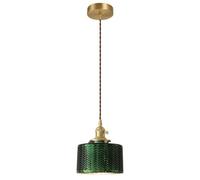 ZBZFGE Retro Glass Lampshade Pendant | Green Lantern Shape Chandelier | Creative Brass Metal | Adjustable Hanging Wire Droplight