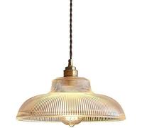 ZBZFGE Rustic Pendant Light - Conical Ribbed Glass Chandelier, Japanese Style Brass Small Pendant Lamp, Semicircle Single Ceiling Fixture for Bar, Corridor, and Aisle