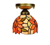 ZBZFGE Semi-Flush Mount Light Style Sun Flower Handmade Stained Glass Ceiling Lamp Lights for Porch Hallway Kitchen