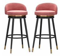 ZBZFGE Set of 2, 65/75cm Bar Chairs Swivel Height with Velvet Upholstered Seat and Metal Legs, Tall Stools for Kitchen Counter Bistro Pub (Pink,65cm)