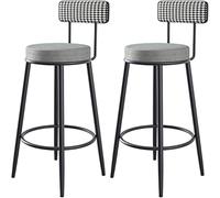ZBZFGE Set of 2, Velvet Dining Stools, Stool with Fixed Height, Metal Footrest and Base for Breakfast Bar, Counter, Kitchen (Grey,70cm)