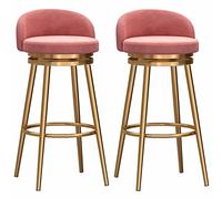 ZBZFGE Set of Counter Height Chairs, Soft Velvet Barstool with Gold Metal Leg, Tall Bar Stools for Kitchen Island Pub Living Room (Degree Swivel) (Pink,25.6in/65cm)