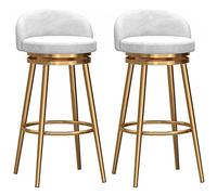 ZBZFGE Set of Counter Height Chairs, Soft Velvet Barstool with Gold Metal Leg, Tall Bar Stools for Kitchen Island Pub Living Room (Degree Swivel) (White,25.6in/65cm)