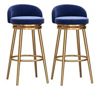 ZBZFGE Set of Counter Height Chairs, Soft Velvet Barstool with Gold Metal Leg, Tall Bar Stools for Kitchen Island Pub Living Room (Degree Swivel) (Blue,29.6in/75cm)