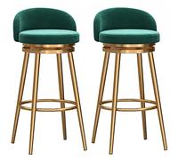 ZBZFGE Set of Counter Height Chairs, Soft Velvet Barstool with Gold Metal Leg, Tall Bar Stools for Kitchen Island Pub Living Room (Degree Swivel) (Green,25.6in/65cm)