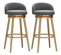 ZBZFGE Set of Counter Height Chairs, Soft Velvet Barstool with Gold Metal Leg, Tall Bar Stools for Kitchen Island Pub Living Room (Degree Swivel) (Grey,25.6in/65cm)