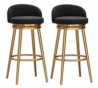 ZBZFGE Set of Counter Height Chairs, Soft Velvet Barstool with Gold Metal Leg, Tall Bar Stools for Kitchen Island Pub Living Room (Degree Swivel) (Black,25.6in/65cm)