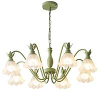 ZBZFGE Sputnik Milk Glass Flower Chandelier for Bedroom White Black Mid Century Light Nordic Frosted Floral Dining Room Kitchen Island Farmhouse/Green 8