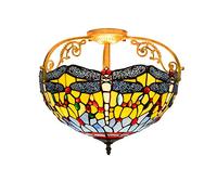 ZBZFGE Stained Glass Ceiling 16" Half Light European Style Yellow Dragonfly Pattern for Living Room Corridor Bedroom