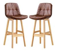 ZBZFGE Stool, Faux Leather Barstool Counter Height Chairs Wood Leg Footrest, Upholstered Tall Stools for Breakfast, Kitchen, Home and Bar (Brown-2ps,61cm/24in)