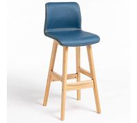 ZBZFGE Stools, 24/28 Inches Stool Back, Faux Leather Barstool with Wood Legs Footrest, Chair for Breakfast Bar, Counter, Kitchen and Home (Blue,62cm/24.4in)