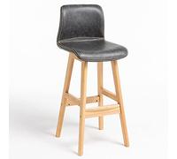 ZBZFGE Stools, 24/28 Inches Stool Back, Faux Leather Barstool with Wood Legs Footrest, Chair for Breakfast Bar, Counter, Kitchen and Home (Grey,62cm/24.4in)