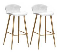 ZBZFGE Stools Counter Height Stool Metal Barstools for Home Kitchens Island Breakfast, Velvet Upholstered Bar Chairs, Support 330LBS (White-2ps,65cm/26in)