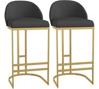 ZBZFGE Stools PU Leather Bar Height Stool Chairs with Low Back and Footrest for Pub Coffee Home Dinning Kitchen Island (330lbs Capacity) (Black-2ps,65cm)
