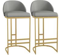 ZBZFGE Stools PU Leather Bar Height Stool Chairs with Low Back and Footrest for Pub Coffee Home Dinning Kitchen Island (330lbs Capacity) (Grey-2ps,65cm)