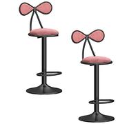 ZBZFGE Stools Set of 2, Adjustable Height Swivel Bar Chairs with Bow Back, Tall Stool fit Counter Island from to 80cm (Pink)