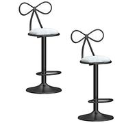 ZBZFGE Stools Set of 2, Adjustable Height Swivel Bar Chairs with Bow Back, Tall Stool fit Counter Island from to 80cm (White)