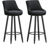 ZBZFGE Stools Set of 2, Velvet Upholstered Bartools, 26/30in Kitchen Height Stool with Metal Leg and Footrest, Bar Chairs for Kitchens Counter Island Breakfast (Black,65CM)